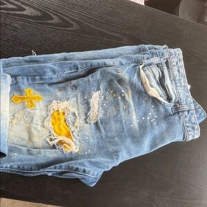 Smoke Rise Denim Men's Jeans 42x32 Distressed Medium Wash Stretch skinny Fit